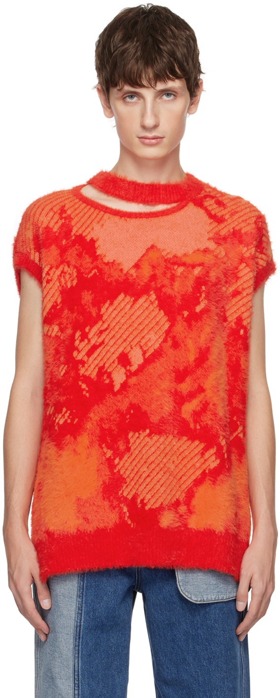 Orange Landscape Painting Sweater by Feng Chen Wang on Sale