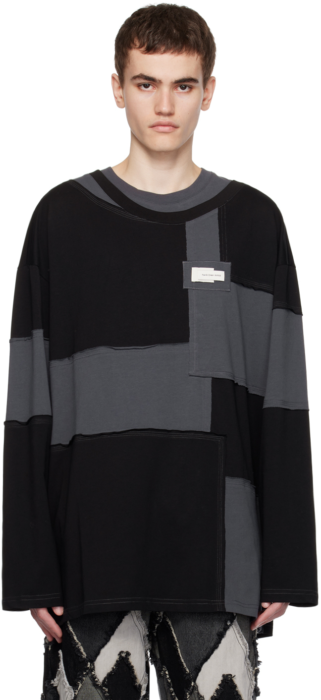 Black & Gray Paneled Long Sleeve T-Shirt by Feng Chen Wang on Sale