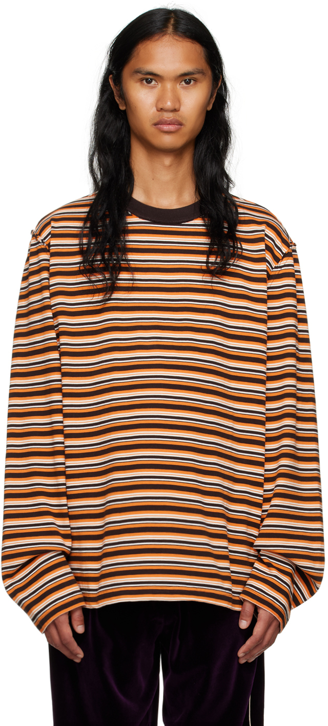 Camiel Fortgens Orange Striped Long Sleeve T-shirt In Orange Stripe - Heav