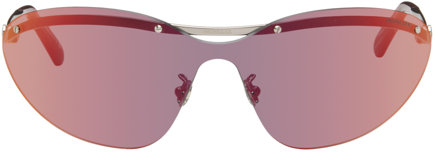 Moncler Silver Carrion Sunglasses In 14u Silver Bordeaux