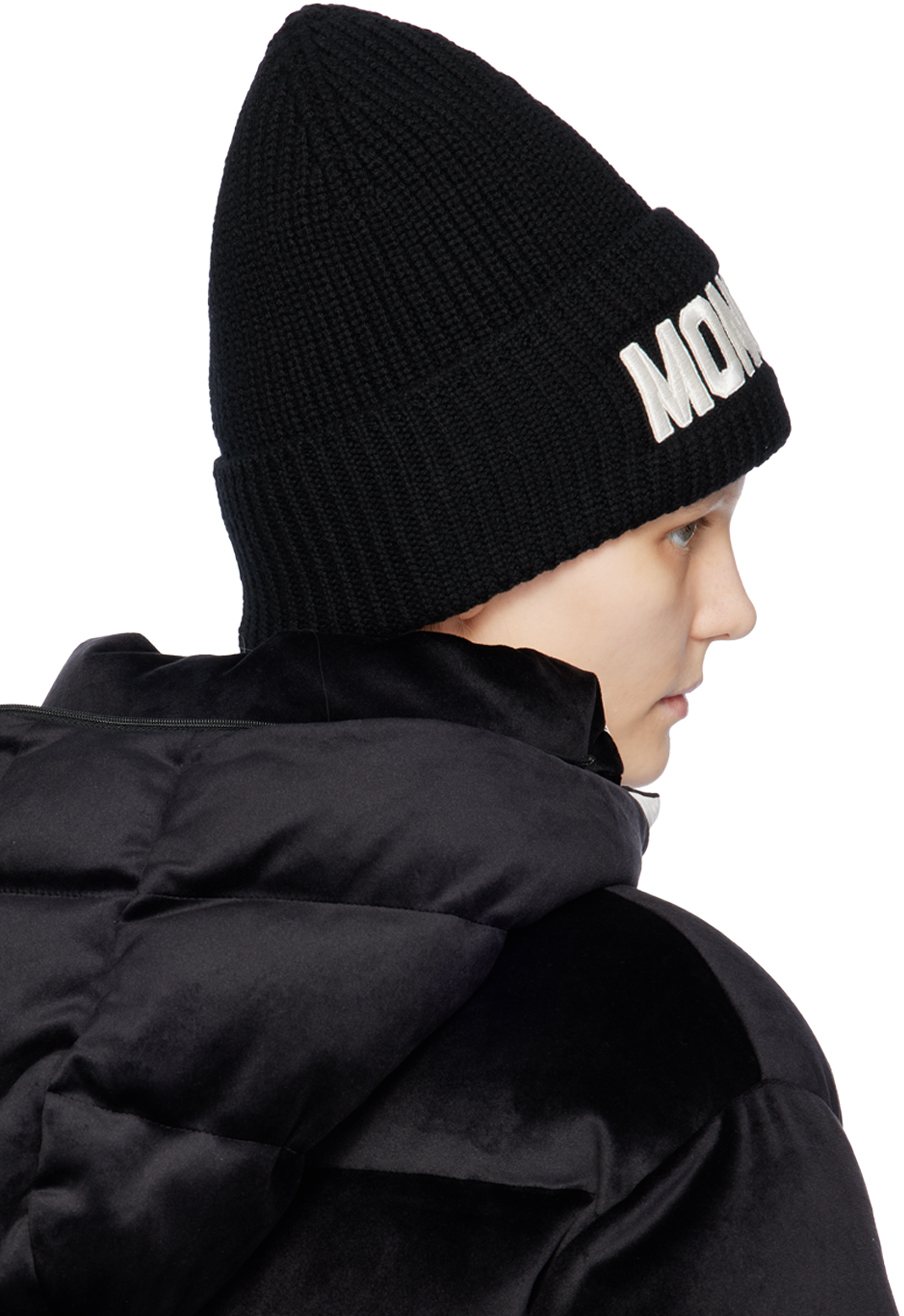 Moncler Black Embroidered Beanie In 999 Black