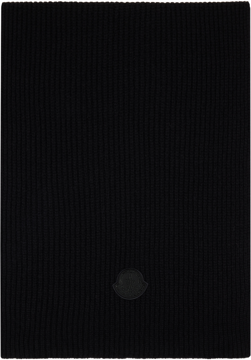 Moncler Black Logo Scarf In 999 Black