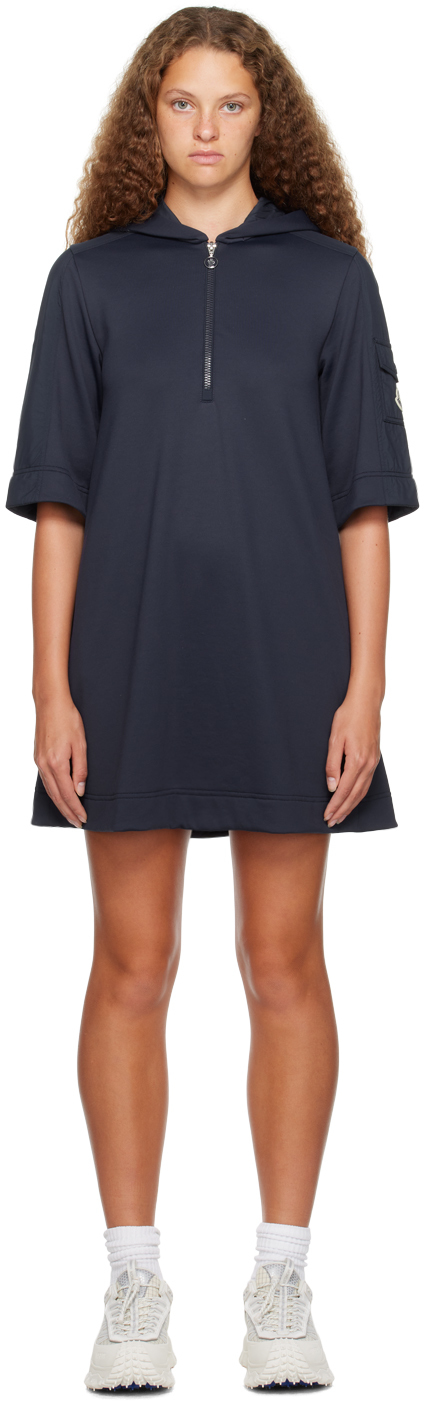 Shop Moncler Navy Hooded Minidress In 778 Blue Navy
