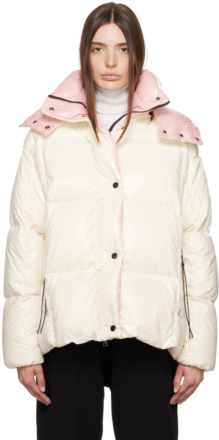 Shop Moncler Off-white & Pink Parana Down Jacket In 034 White