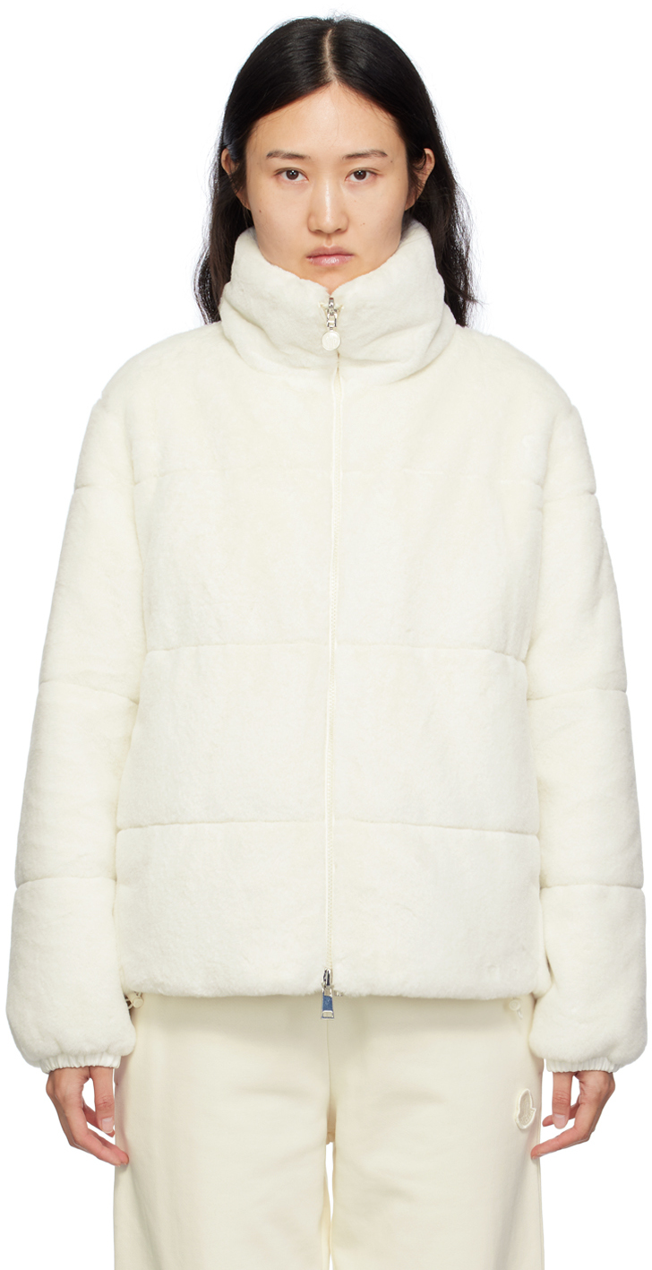Moncler White Pluvier Reversible Faux-Fur Down Jacket