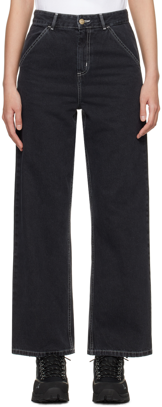 Carhartt Black Simple Jeans In Black Stone Washed
