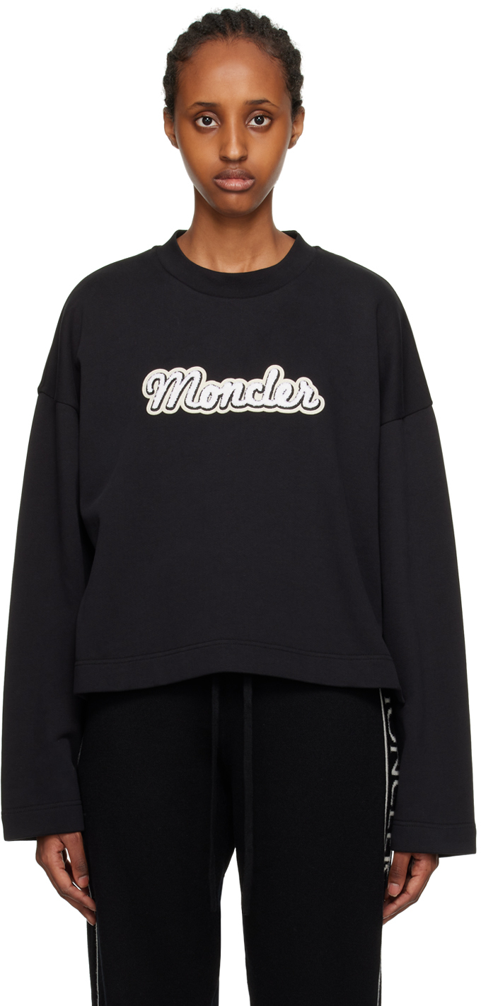 Shop Moncler Black Appliqué Sweatshirt In 999 Black
