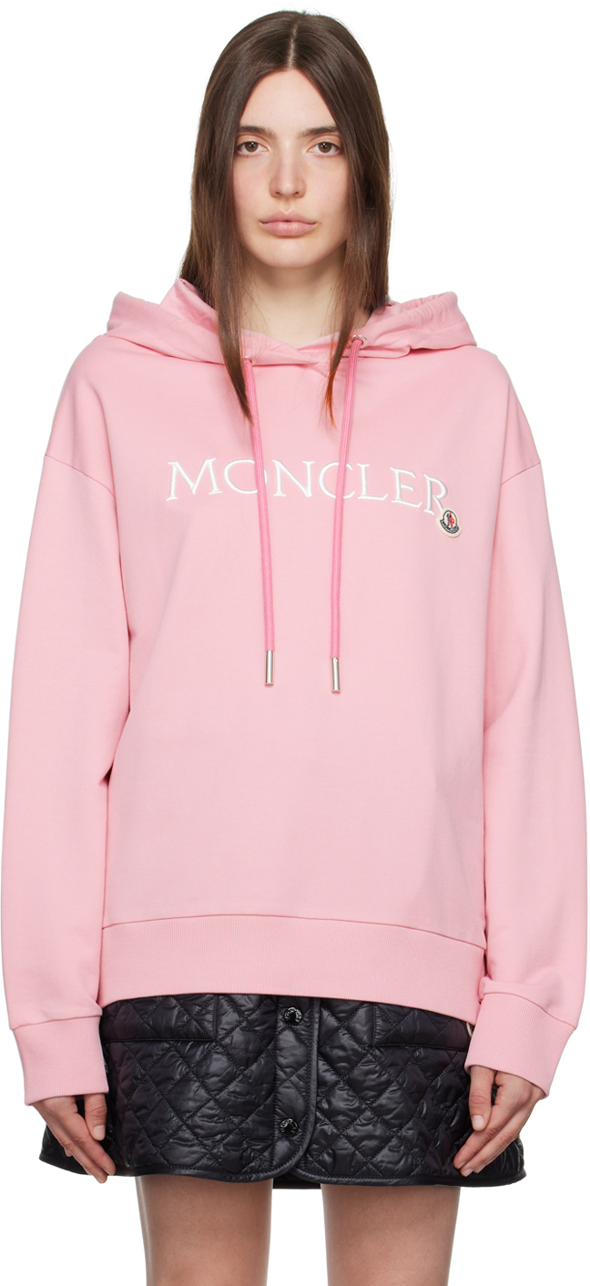 Shop Moncler Pink Patch Hoodie In 523 Pink