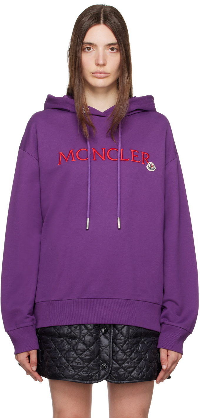 Moncler Logo刺绣棉连帽衫 In Purple