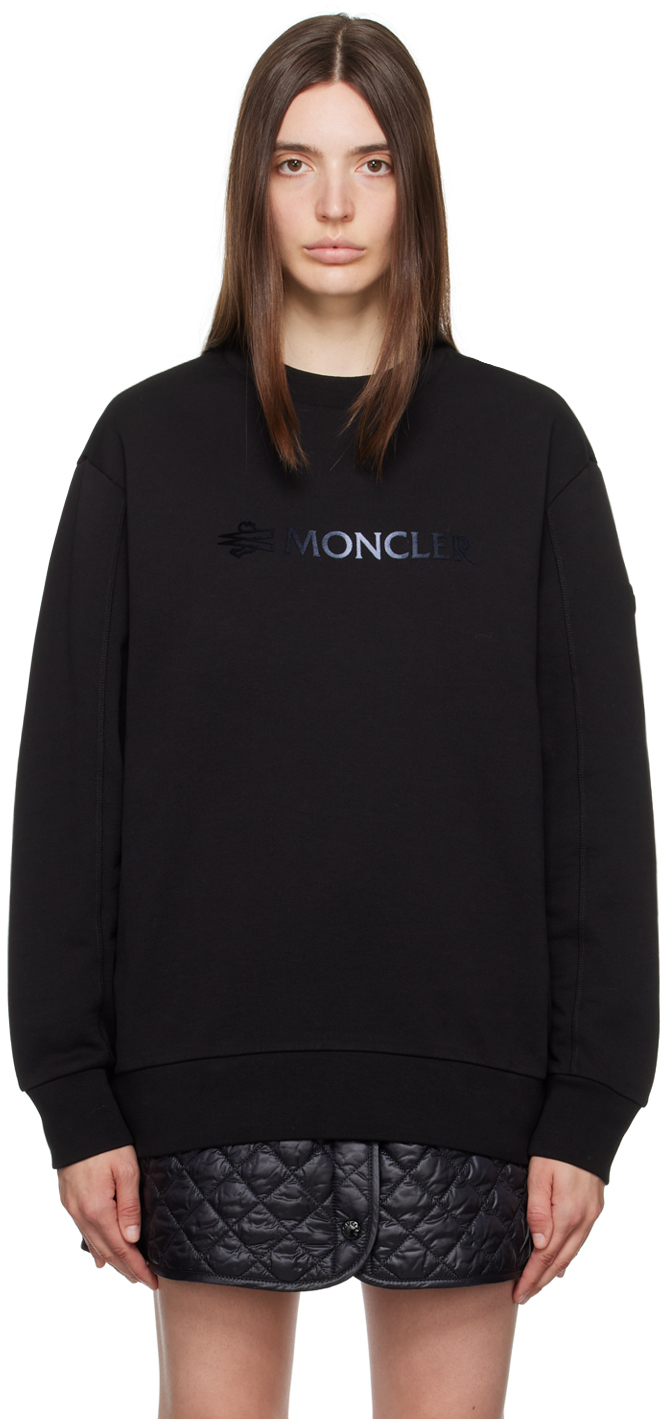 Moncler: Black Flocked Sweatshirt | SSENSE Canada