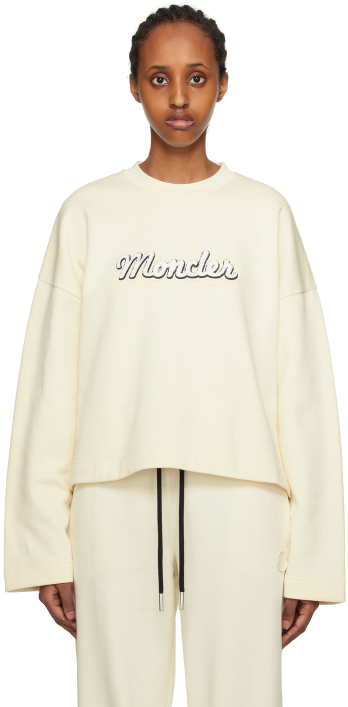 Shop Moncler White Appliqué Sweatshirt In 034 White
