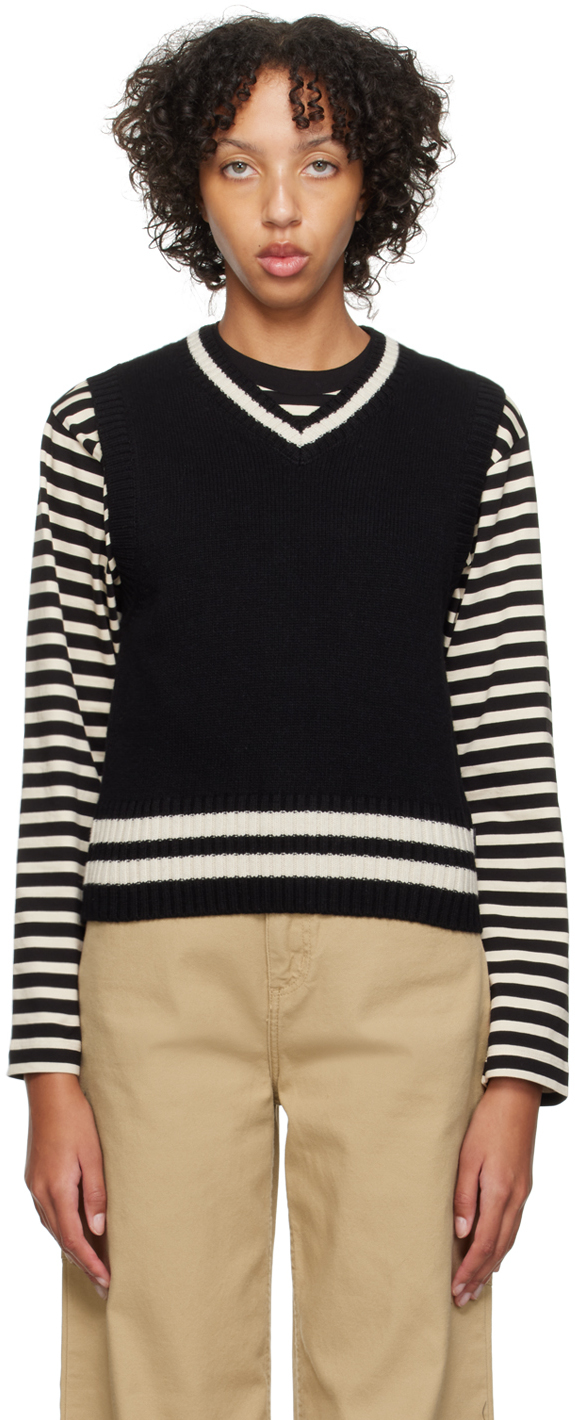 Carhartt Wip Womens Black Salt Contrast-stripe Regular-fit Wool-blend Knitted Vest