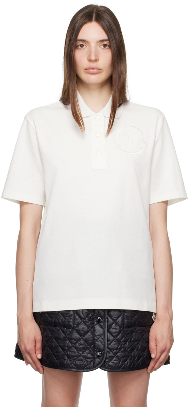 Shop Moncler White Embroidered Polo In 034 White
