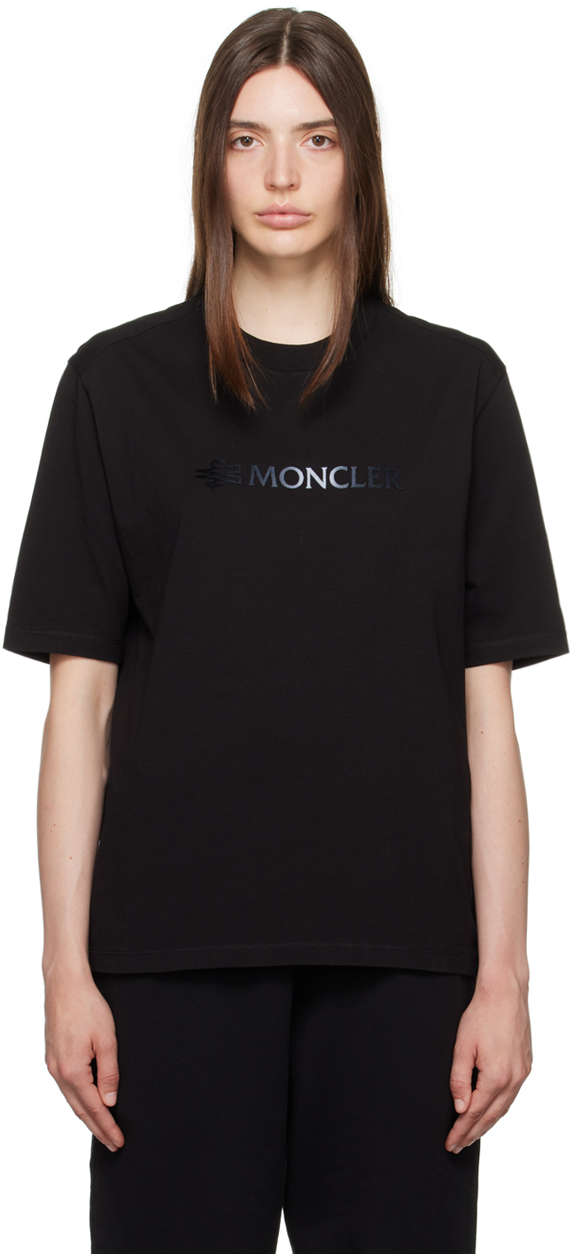 Shop Moncler Black Flocked T-shirt In 999 Black
