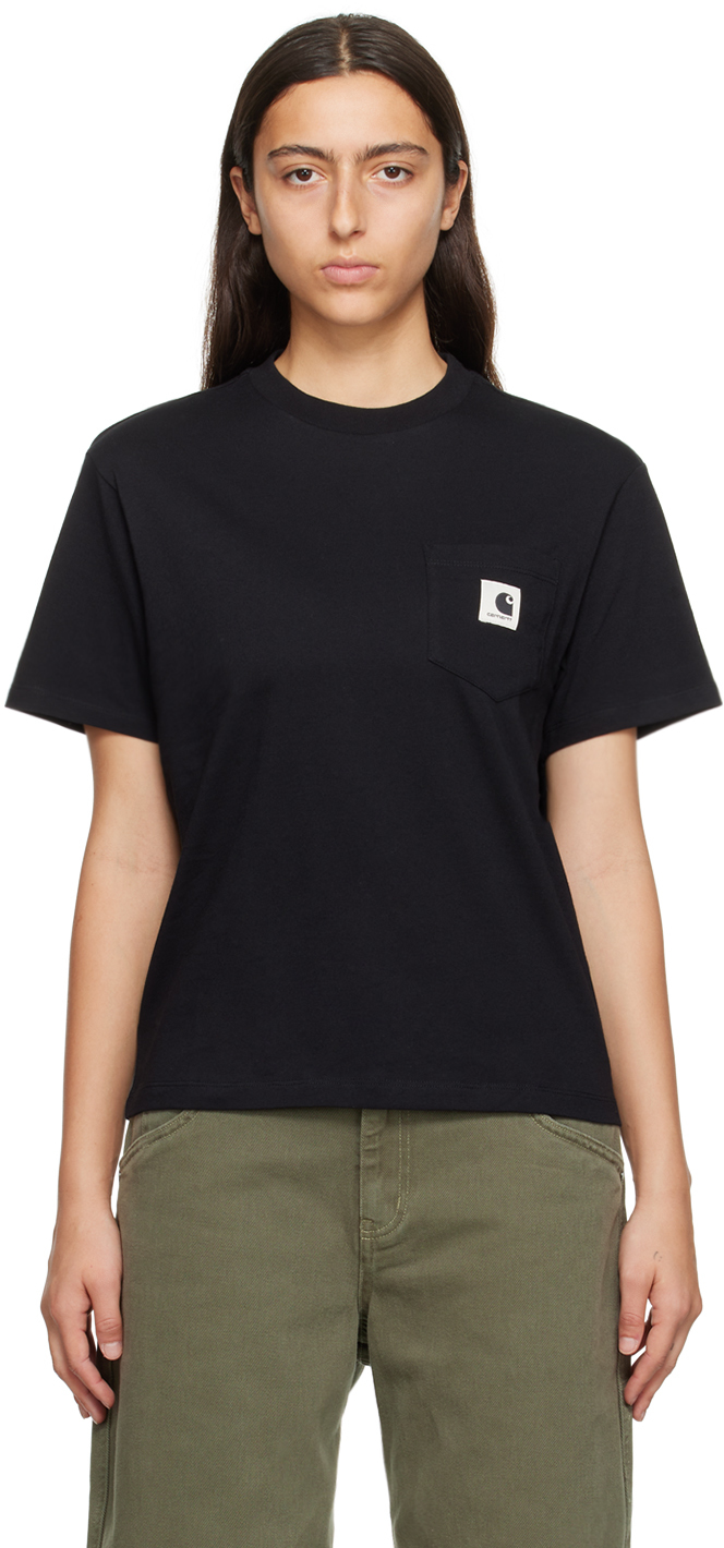 Carhartt Black Cotton T-shirt With Front Pocket In Black
