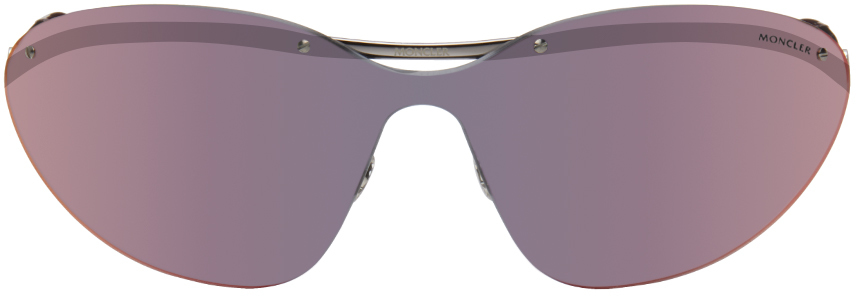 Moncler Silver Carrion Sunglasses In Silver, Bordeaux / R