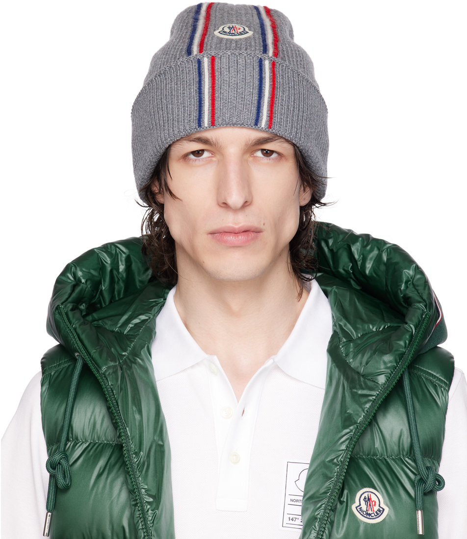 Moncler: Gray Rolled Brim Beanie | SSENSE