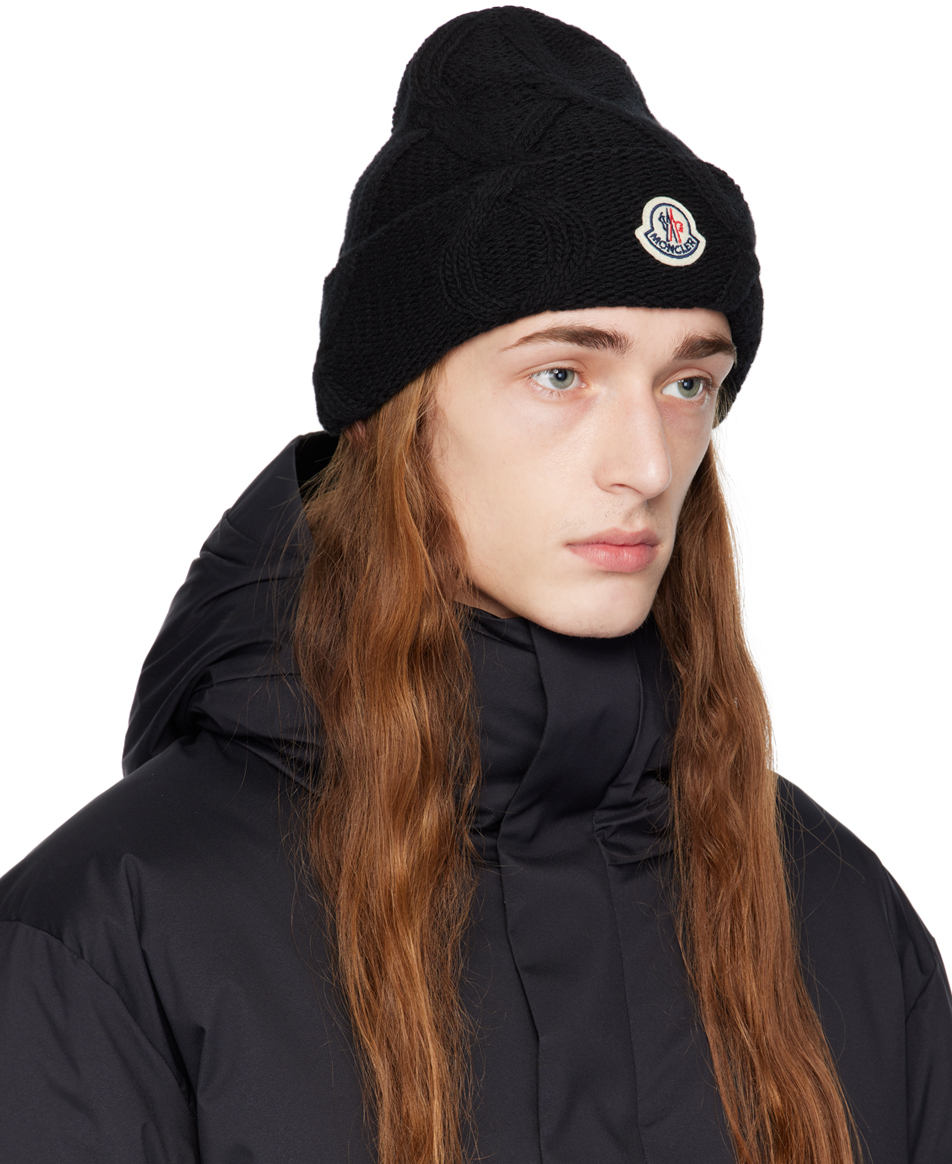 Moncler Black Wool Beanie In 999 Black