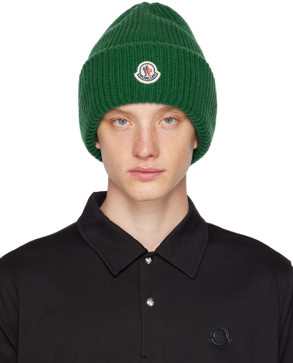 Moncler Green Rolled Brim Beanie In 844 Pine Green