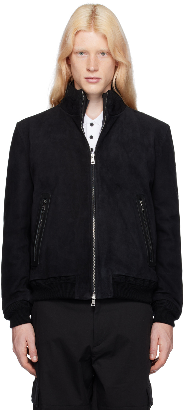 Moncler Black Fayal Leather Jacket & Down Vest Set In 999 Black