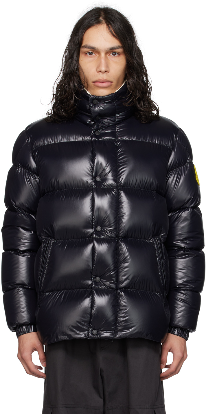 Moncler Dervox Logo Patch Down Jacket In 998 Smoky Black