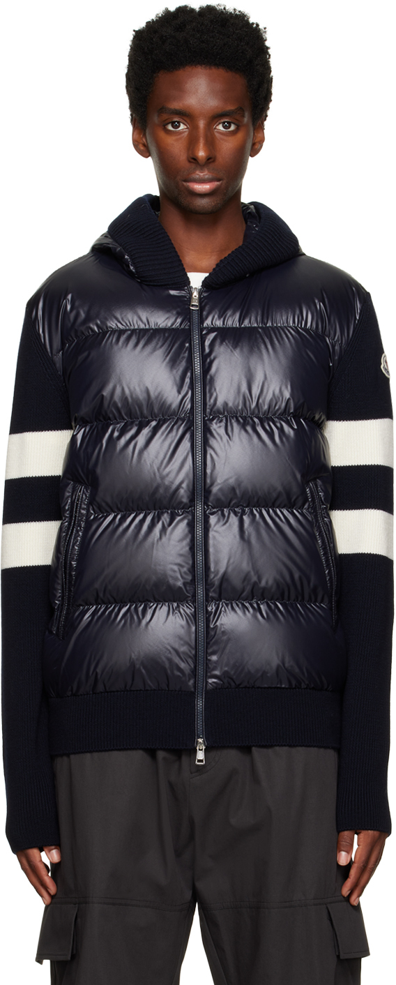 Moncler Navy Paneled Down Jacket In 742 Navy Blue