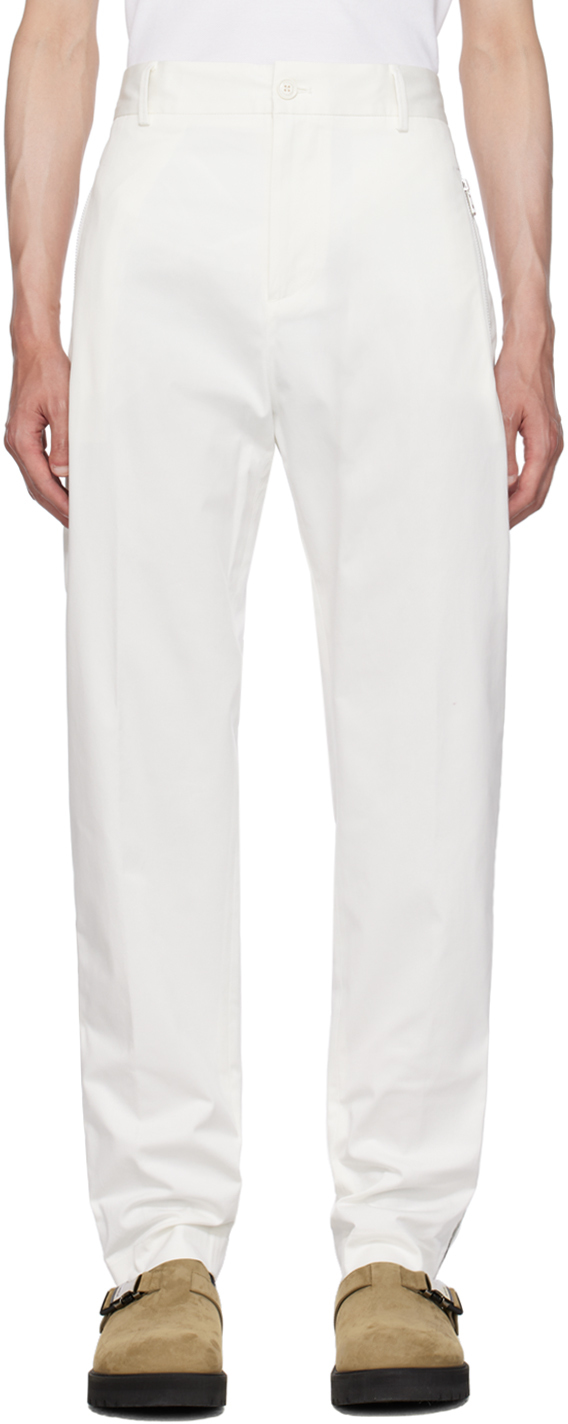 Moncler White Piping Trousers In 041 White