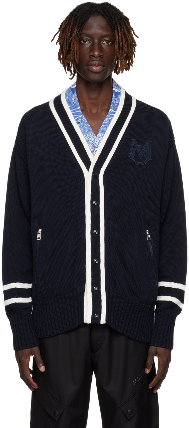 Shop Moncler Navy Patch Cardigan In 742 Blue