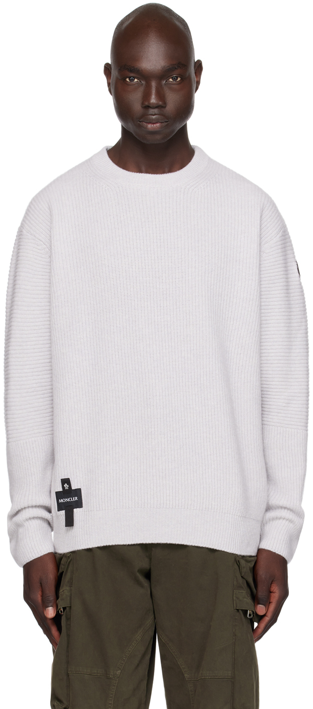 Shop Moncler Gray Crewneck Sweater In 265 Silver Cloud