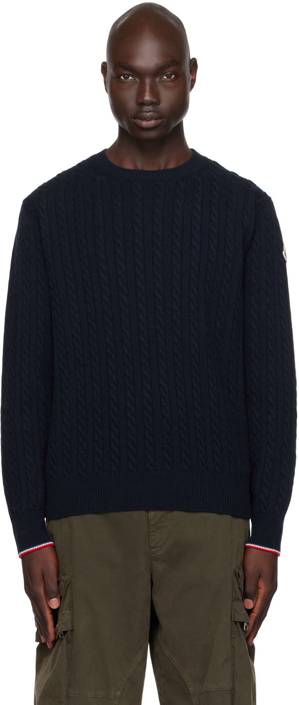 Shop Moncler Navy Crewneck Sweater In 742 Navy Blue