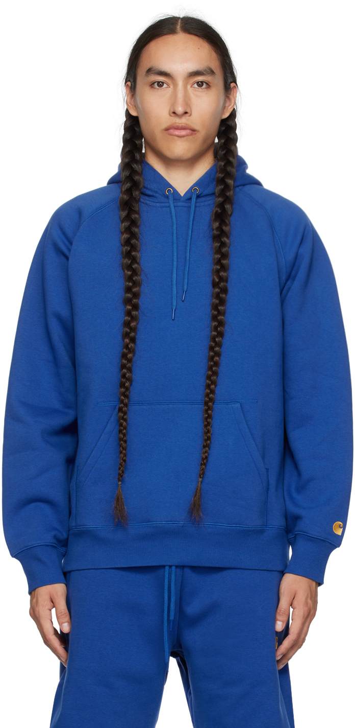 Carhartt Blue Chase Hoodie In 1nu Liberty / Gold