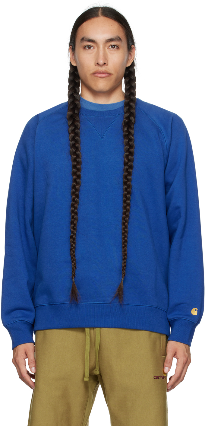 Carhartt Blue Chase Sweatshirt In 1nu Liberty / Gold