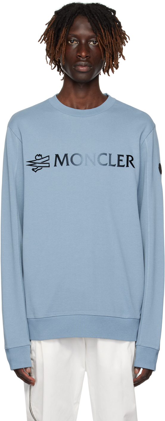 Shop Moncler Blue Flocked Sweatshirt In 715 Azure Blue