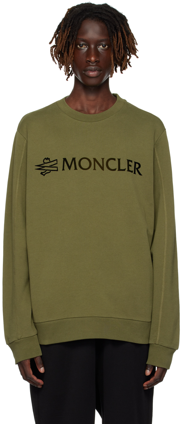 Shop Moncler Khaki Garment-washed Sweatshirt In 818 Olive Green