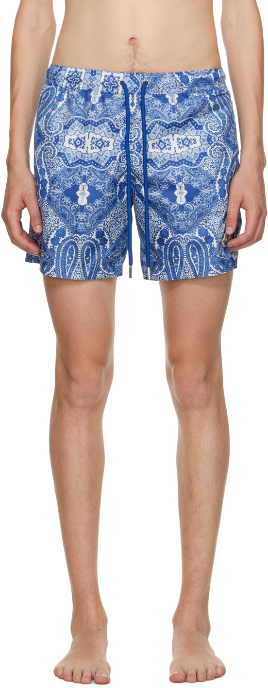 Shop Moncler Blue Bandana Print Swim Shorts In S70 Bluette