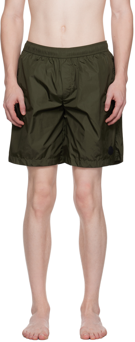 Moncler: Green Patch Swim Shorts | SSENSE