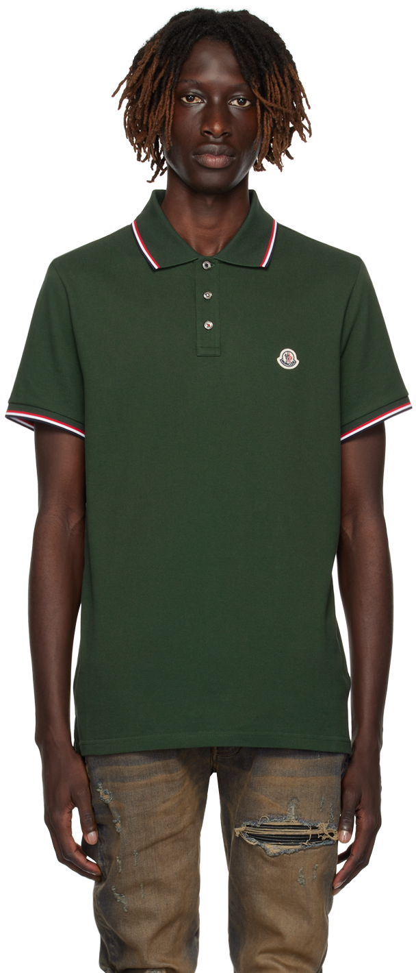 Moncler Green Patch Polo In 876 Green