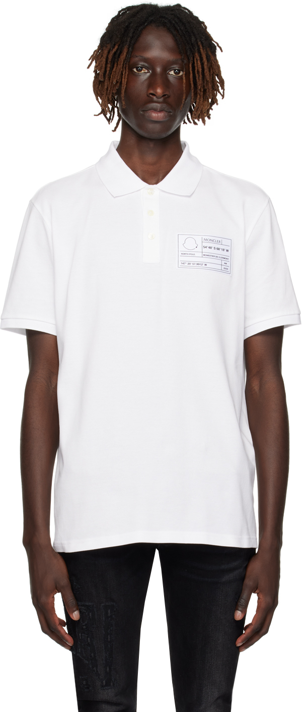 Moncler White Patch Polo In 002 White