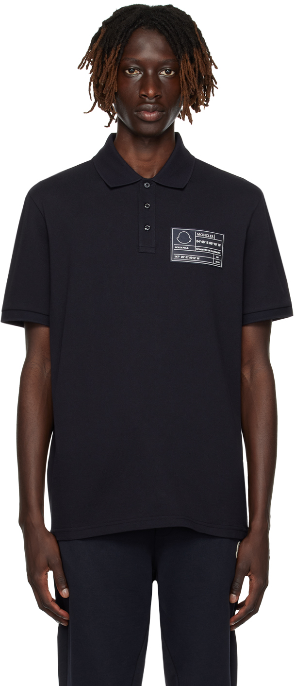 Moncler Navy Patch Polo In 77x Blue
