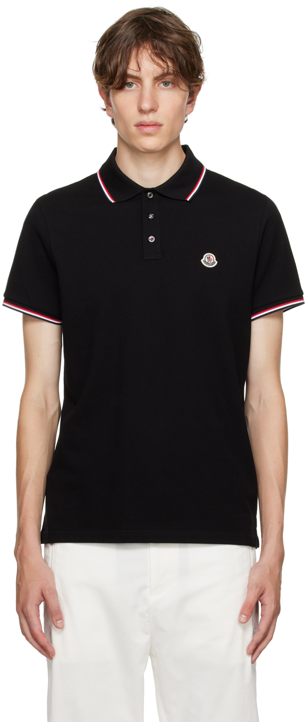 Moncler Black Patch Polo In 999 Black