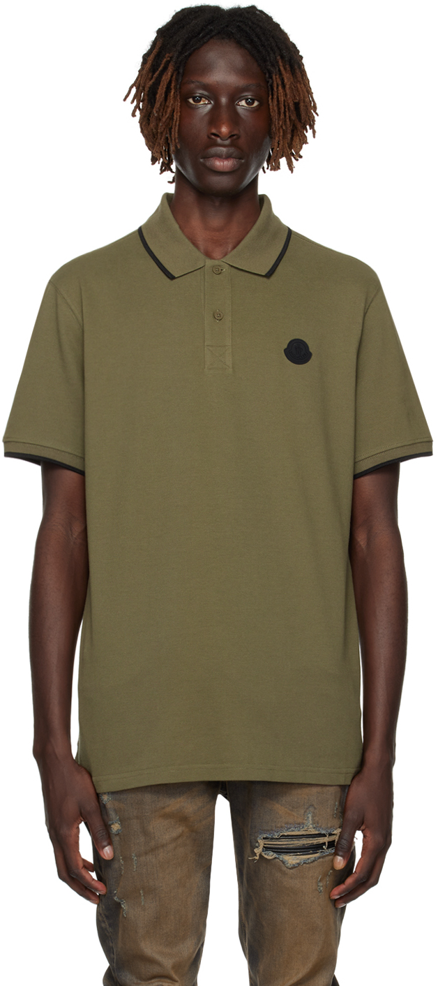 Shop Moncler Khaki Two-button Polo In 818 Olive Green