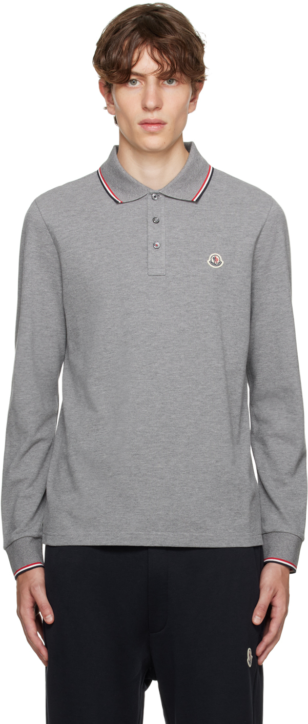 Gray Patch Long Sleeve Polo
