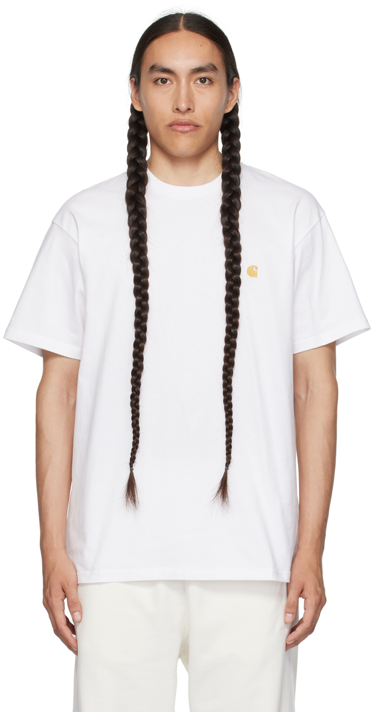 Shop Carhartt White Chase T-shirt In 00r White / Gold