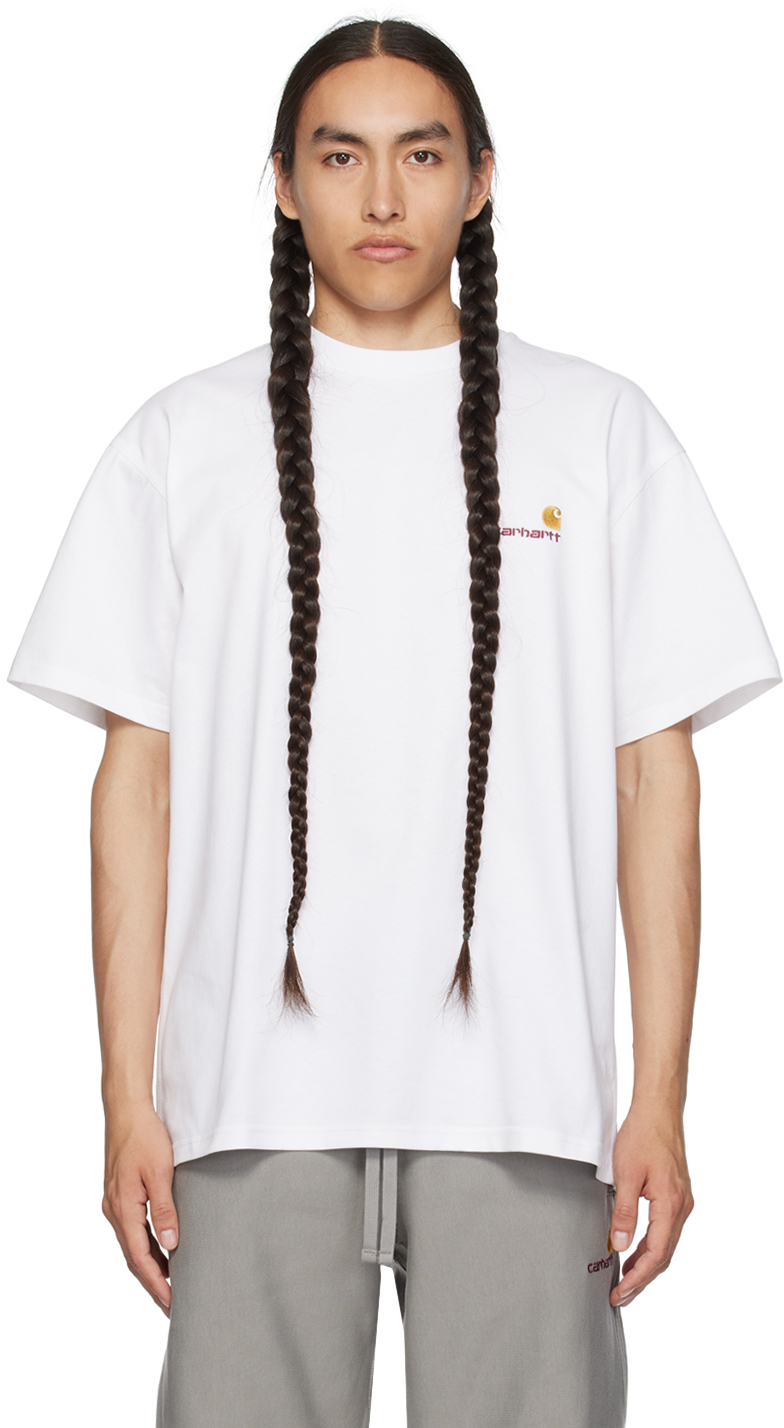Carhartt Wip Mens White American Script Logo-embroidered Cotton-jersey T-shirt In 02 White