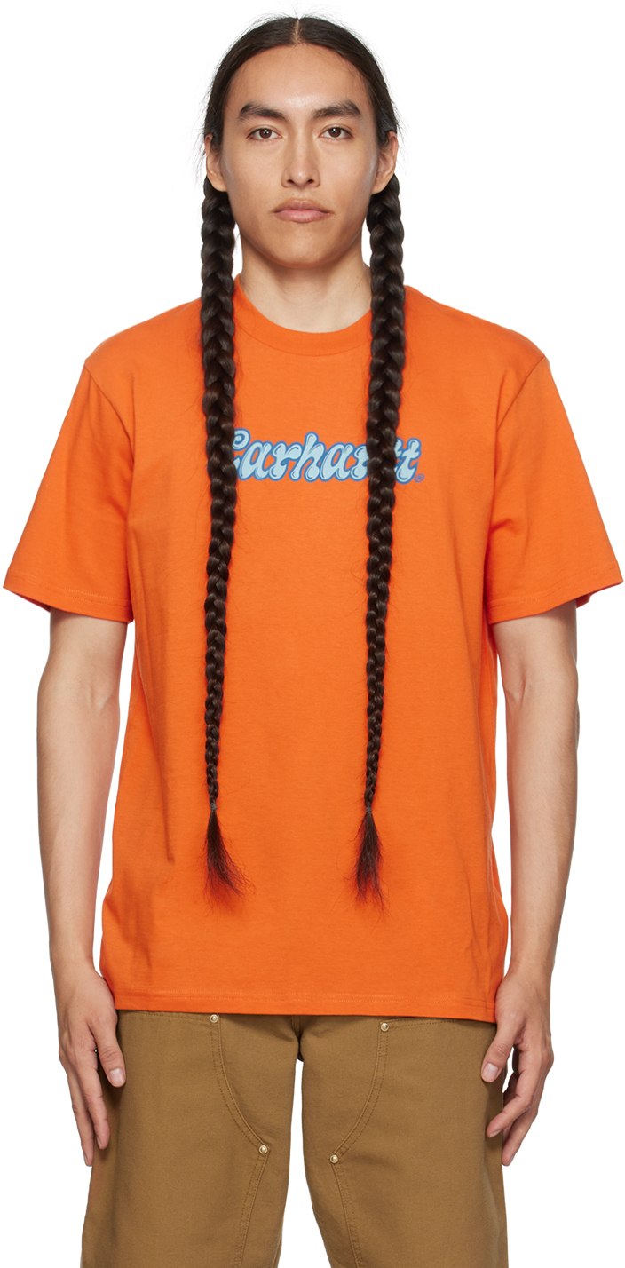 Carhartt Liquid Script Slim-fit Logo-print Cotton-jersey T-shirt In Orange