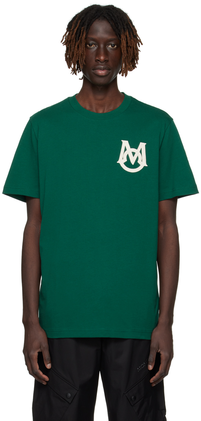 Shop Moncler Green Patch T-shirt In 875 Green