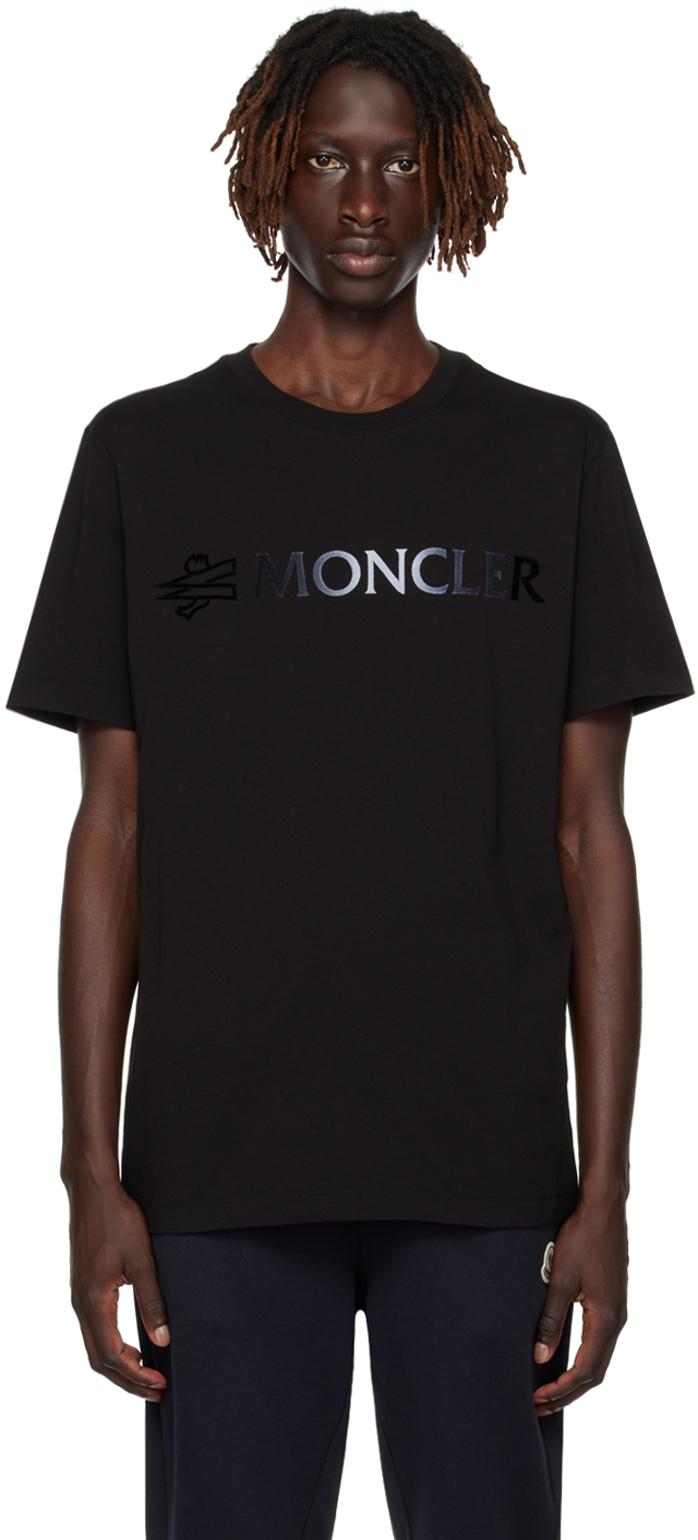 Moncler Black Flocked T-shirt In 999 Black