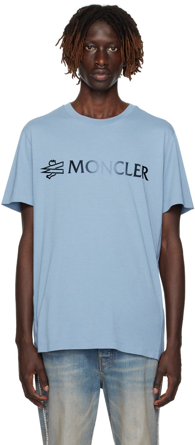 Shop Moncler Blue Flocked T-shirt In 715 Azure Blue