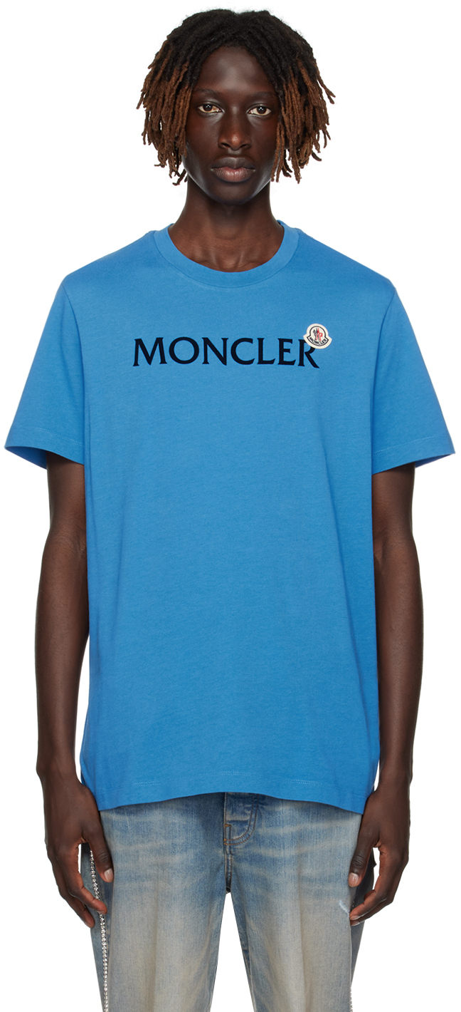 Shop Moncler Blue Flocked T-shirt In 7b5 Blue