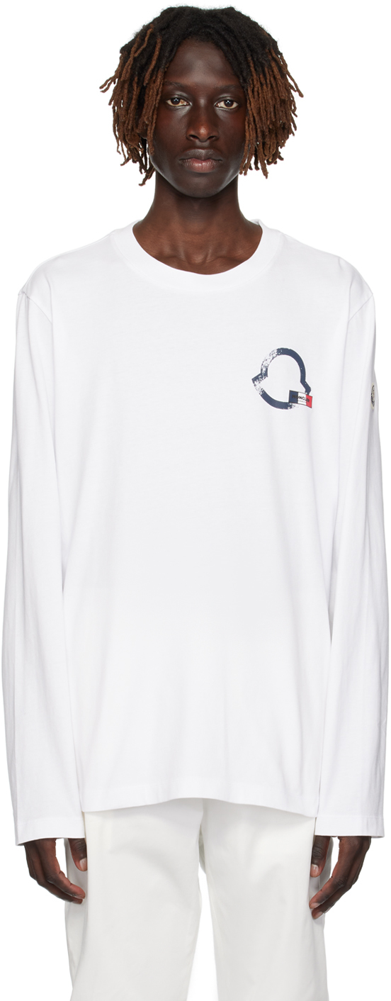 Shop Moncler White Printed Long Sleeve T-shirt In 002 White